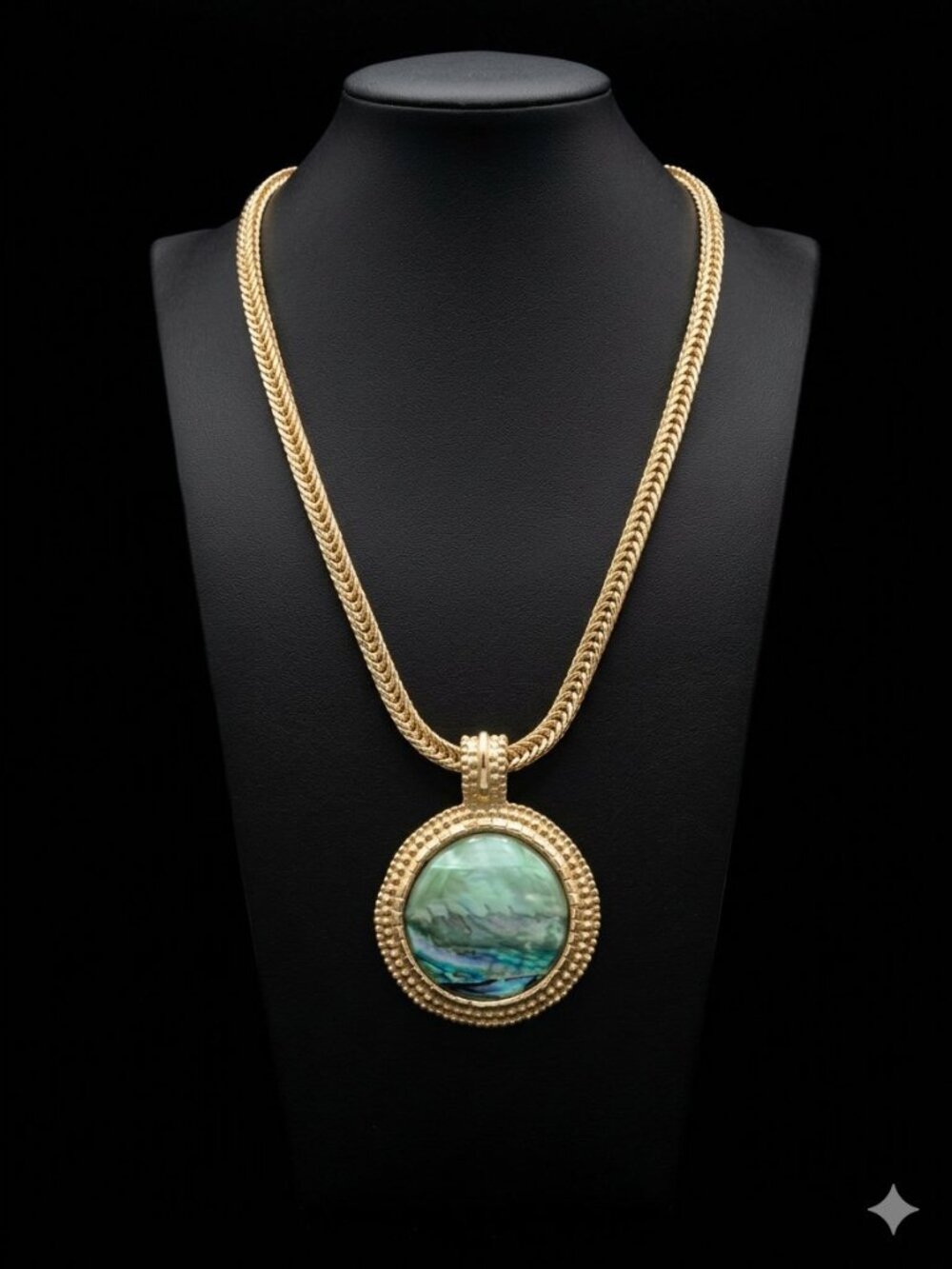 Bold Teal Green Enamel Gold Tone Woven Mesh Statement Necklace